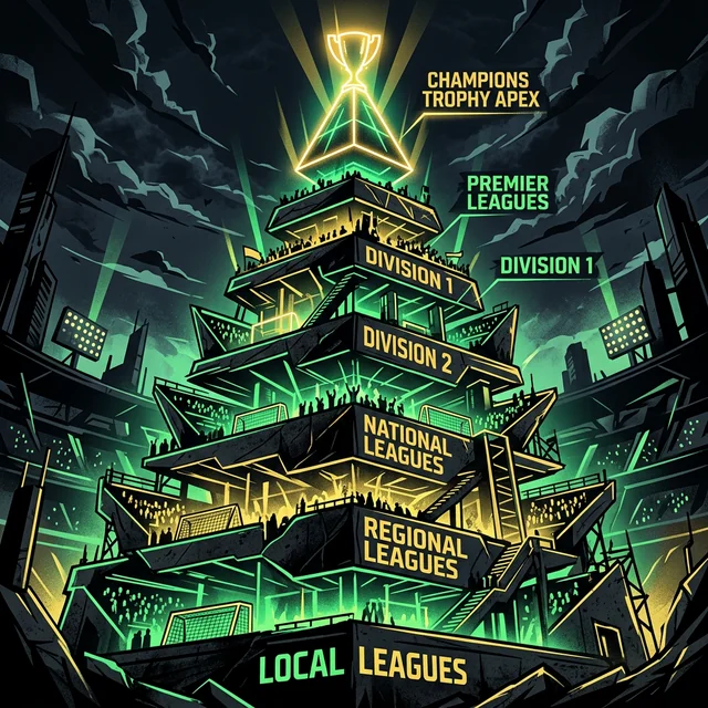 Brutalist English football pyramid illustration