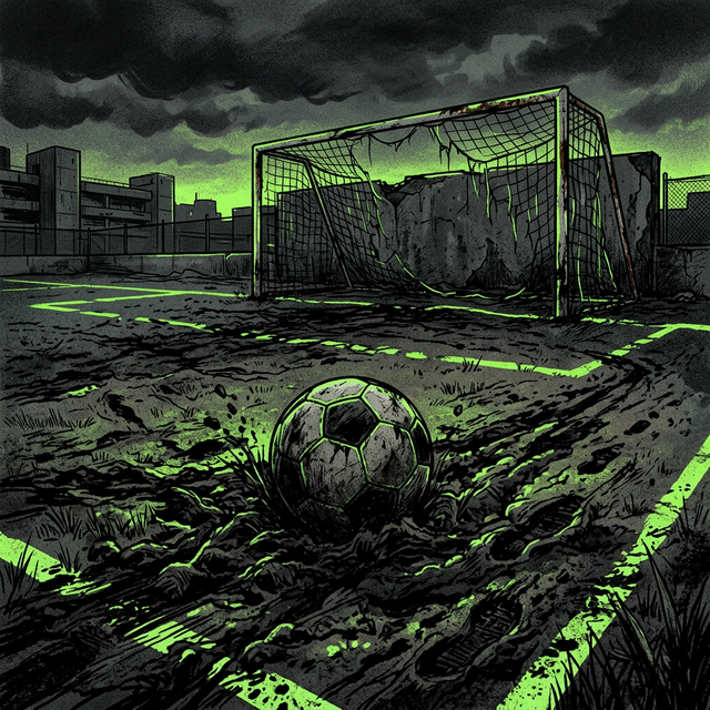 Grassroots muddy football pitch illustration