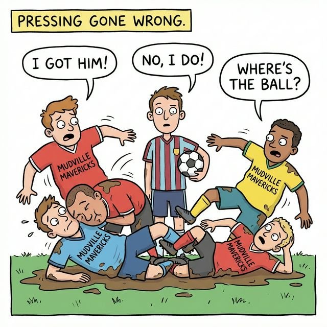 Five amateur players from the same team crashing into each other