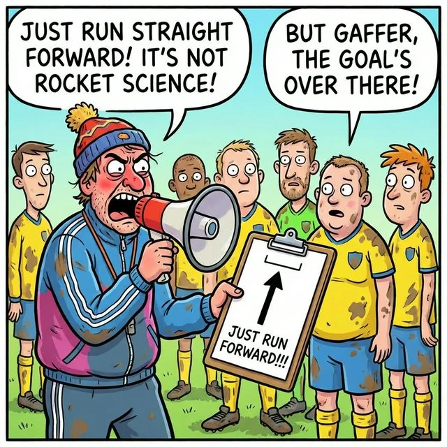 A Sunday League manager screaming to hit the long ball